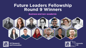 Future Leaders Fellowship UKRI winners card with headshots of 13 winners